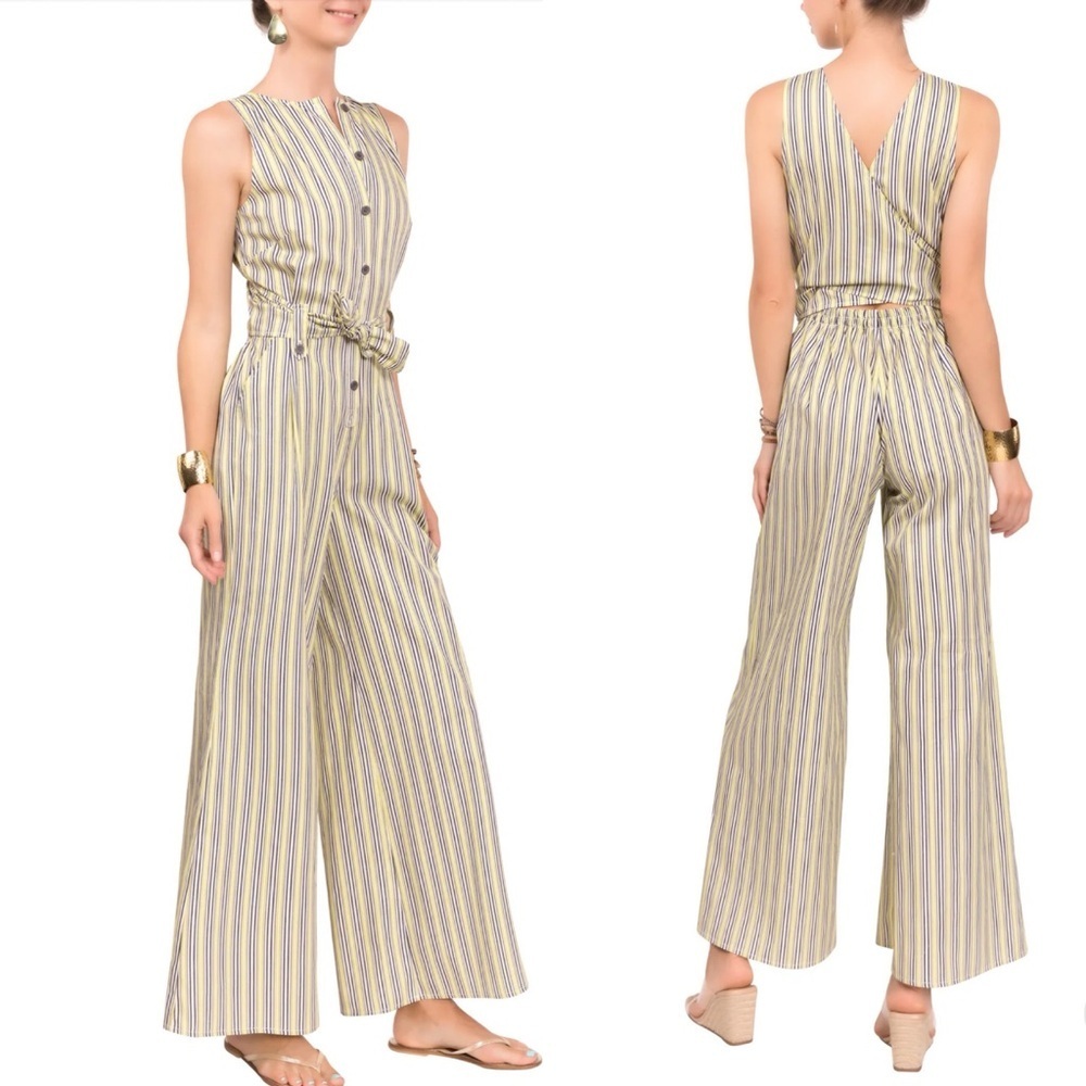 EVERYDAY RITUAL Sun and Sea Tori Jumper Beachy Boho Jumpsuit in Seagrass Stripe